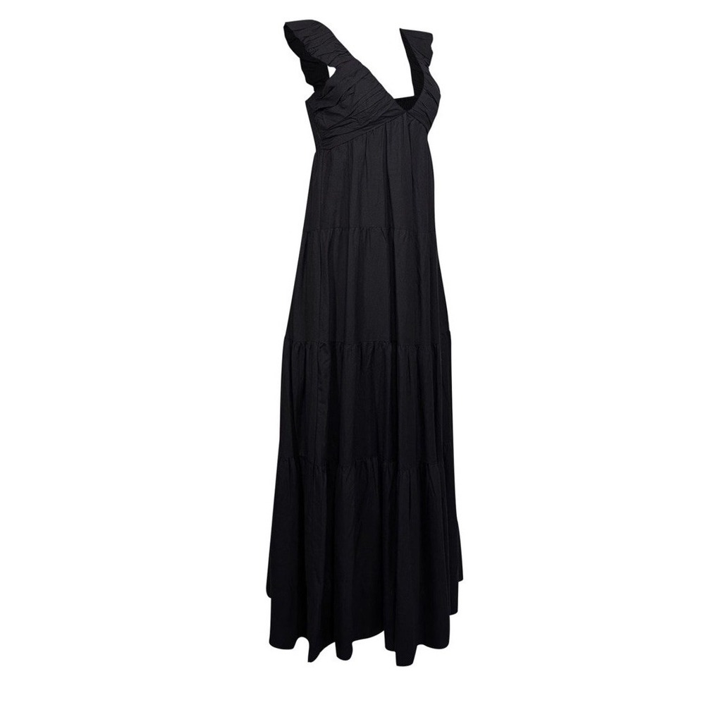 Jason Wu Women L Black Long Dress Tiered Linen Blend Ruffle Quality Boho City